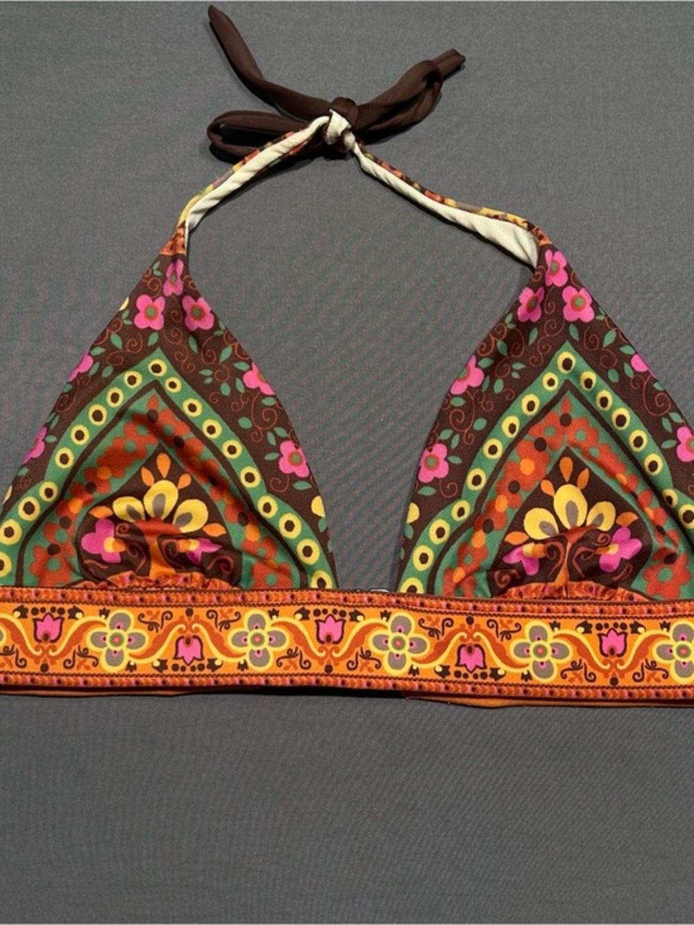 Vintage 2005 Victoria’s Secret Brown & Orange Paisley Floral Triangle Bikini Top